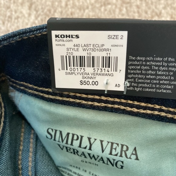 NWT Simply Vera VeraWang Dark Jeans - Picture 5 of 5